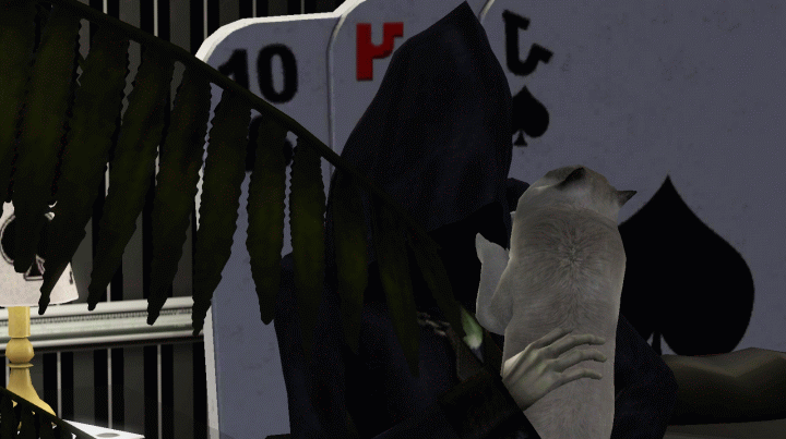 Sims 3 Pets - Grim Reaper hugging cat at death.